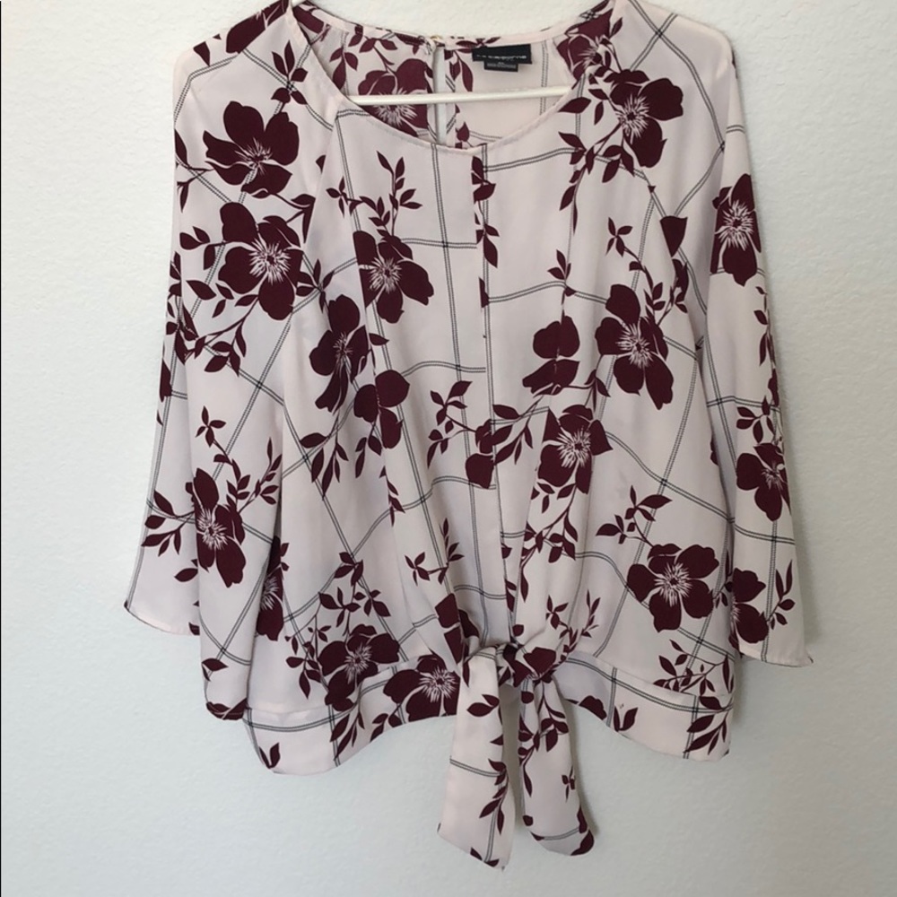 Adorable white blouse with maroon flowers